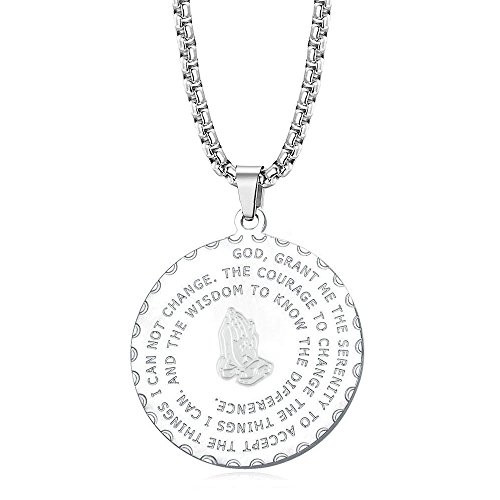 KUIYAI Serenity Prayer Necklace God Grant Me The Serenity with Praying Hands Necklace Engraved Cross Christian Jewelry  Silver