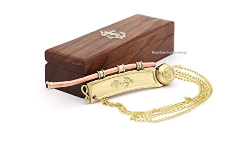 ROORKEE INSTRUMENTS  INDIA  A NAUTICAL REPRODUCTION HOUSE Solid Brass   Copper Boatswain  Bosun  Whistle with Rosewood Box