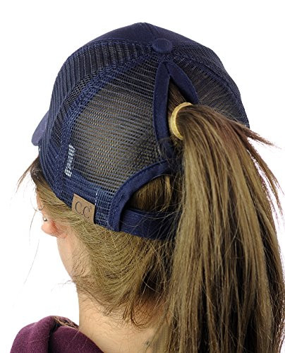 C C Ponycap Messy High Bun Ponytail Adjustable Mesh Trucker Baseball Cap Hat  Navy
