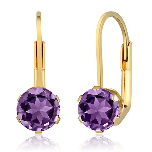Gem Stone King 1 50 Ct Round 6mm Purple Amethyst Gemstone Birthstone Gold Plated Leverback Earrings