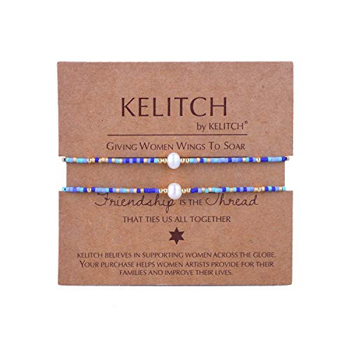 KELITCH 2 Pcs Womens Pearl Beads Strand Bracelets Miyuki Beaded Friendship Bracelets Bangles New