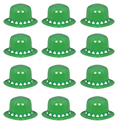 Beistle S33981AZ12 Plastic Derbies with Shamrock Bands 12 Piece, OSFM Green/White