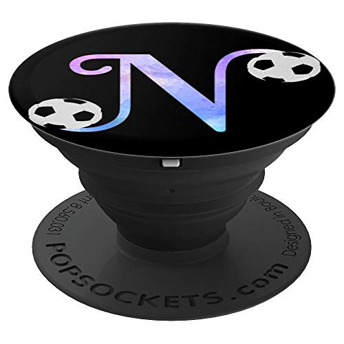 Letter N soccer ball monogram  initial N watercolor PopSockets Grip and Stand for Phones and Tablets