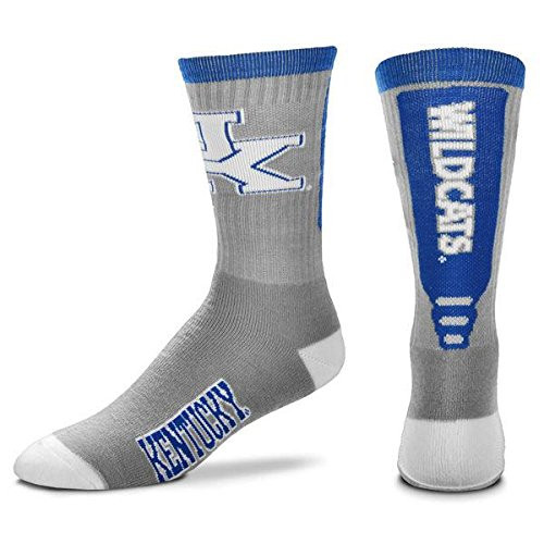For Bare Feet NCAA Mens Cool Gray Jump Key Crew Socks Kentucky Wildcats Large 10 13