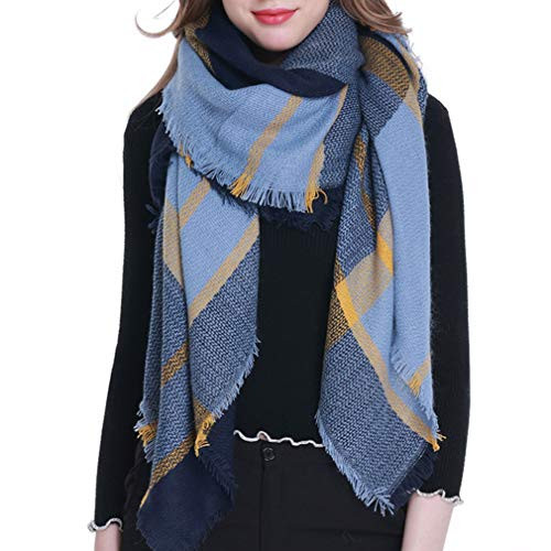 Women s Plaid Blanket Winter Scarf Warm Cozy Tartan Wrap Oversized Shawl Cape