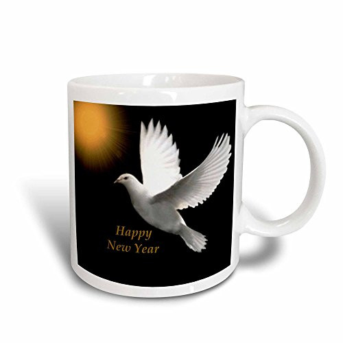 3dRose 101152_3 Happy New Year Dove Magic Transforming Mug, 11 oz, Black/White
