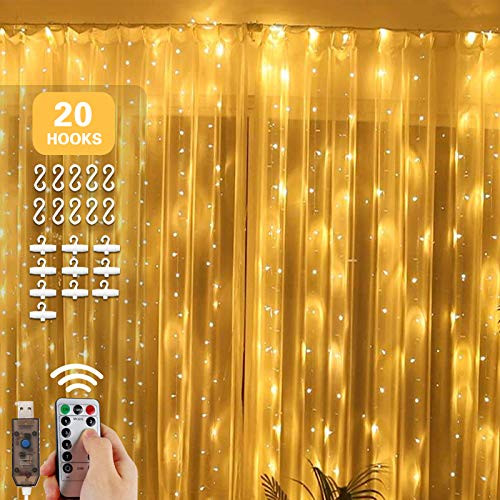 Briignite Window Curtain String Light 300 LED 8 Lighting Modes Fairy Lights Remote Control USB Powered Waterproof Lights for Christmas Bedroom Party Wedding Home Garden Wall Decorations Warm White Briignite Window Curtain String Light 300 LED 8 Lighting Modes Fairy Lights Remote Control USB Powered Waterproof Lights for Christmas Bedroom Party Wedding Home Garden Wall Decorations Warm White