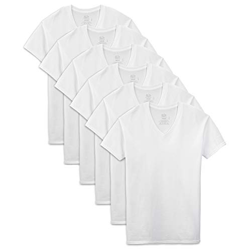 Fruit of the Loom Men s 6 Pack Stay Tucked V Neck T Shirt White Medium