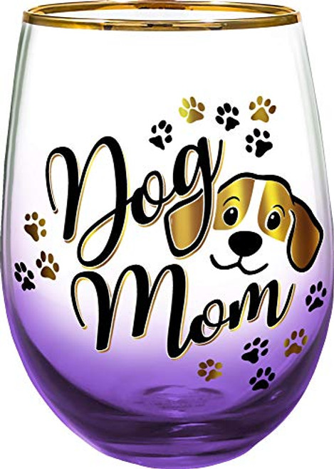 Spoontiques Dog Mom Stemless Glass  20 ounces  Purple