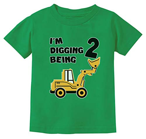2nd Birthday Bulldozer Construction Party Toddler Toddler Infant Kids T Shirt 18M Green