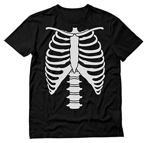 Halloween Skeleton Rib Cage Xray Front and Back Print Easy Costume T Shirt Large Black