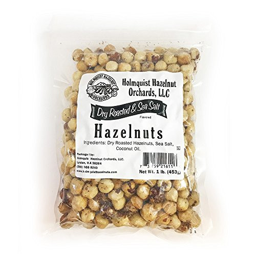 Holmquist Hazelnuts Dry Roasted Hazelnuts   Sea Salt   Skins Mostly Removed   1 LB Bag