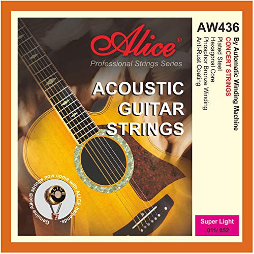 Alice Acoustic Guitar Strings  011  052 Super Light Phosphor Bronze Winding with Gold Plated Ball End  2 Sets