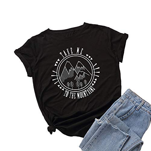 JTJFIT Womens Take Me to The Mountains T Shirt Tee Casual Girl T Shirt Top Black Small