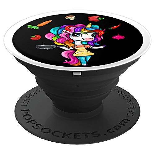 Funny Gourmet Cooking Hobby Cook Cute Chef Unicorn Girl PopSockets Grip and Stand for Phones and Tablets