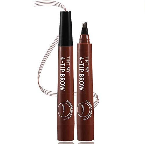 Eyebrow Tattoo Pen  Liquid Eyebrow Pencil  Microblading Eyebrow Pen  4 Point Eyebrow Pen Tattoo Eyebrow With Precision Applicator Long Lasting  Waterproof  2 pc set   Red brown