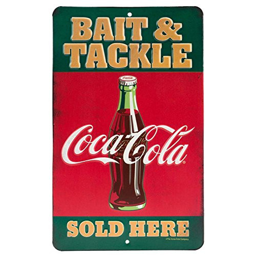 Open Road Brands Coca Cola Vintage Retro Bait and Tackle Metal Tin Wall Art   Coca Cola Officially Licensed Product   Perfect Size for Home Decor