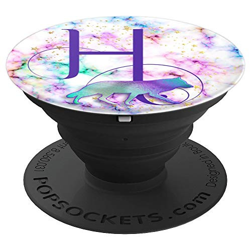 Purple Letter H Initial Wolf Watercolor Paint Monogram PopSockets Grip and Stand for Phones and Tablets