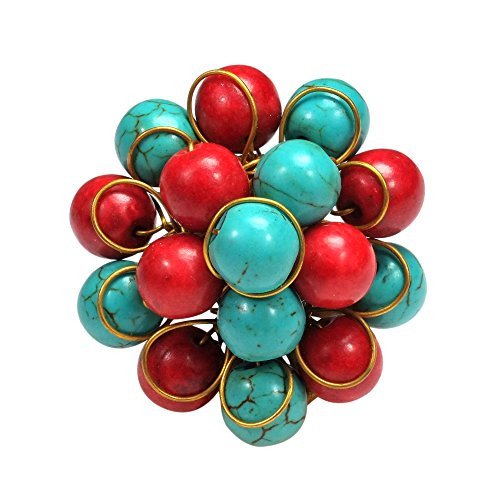 AeraVida Unique Handmade Front Cluster Simulated Turquoise and Reconstructed Red Coral Organic Ring AeraVida Unique Handmade Front Cluster Simulated Turquoise and Reconstructed Red Coral Organic Ring