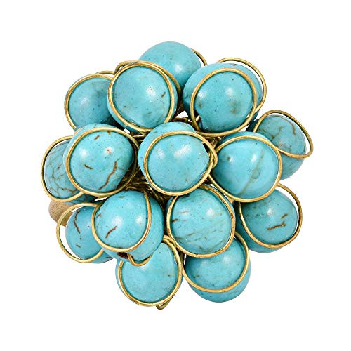AeraVida Unique Handmade Front Cluster Simulated Turquoise Stone Organic Brass Ring