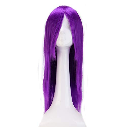32   Long Straight Wig Costume Anime Cosplay Wig Straight Bangs Synthetic Wigs  Purple  for Women With Free Gift Wig Cap