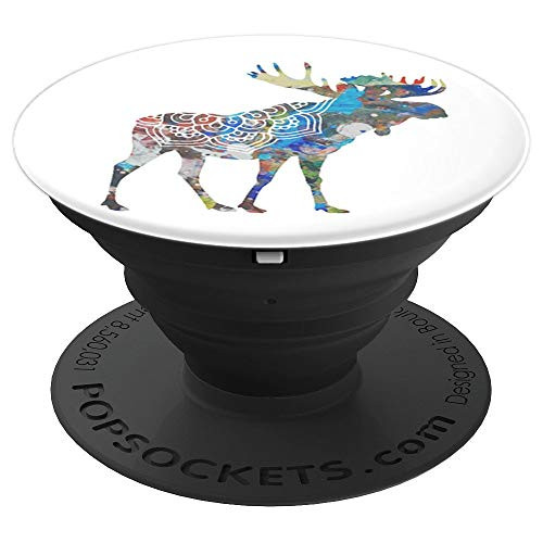 Woodland Animal Mandala Cute Moose Paint Splatter Aesthetic PopSockets Grip and Stand for Phones and Tablets