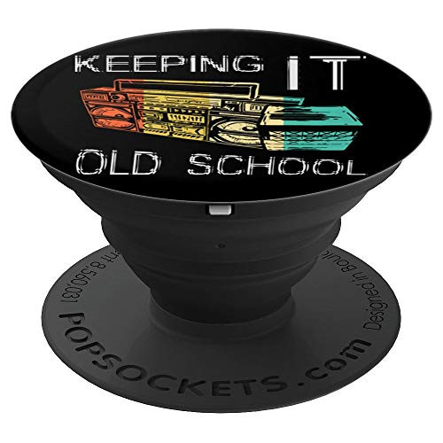 Keeping It Old School Boombox Retro Music Record Vinyl Black PopSockets Grip and Stand for Phones and Tablets
