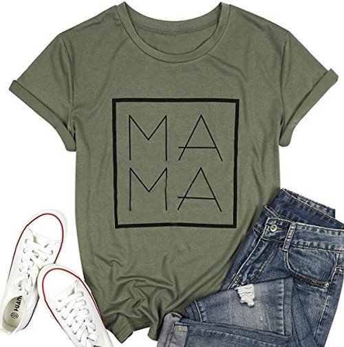 Mama Letter Printed T Shirt for Women Short Sleeve Mama Graphic Tops Tee Mother s Day Casual Blouse  L  Dark Green