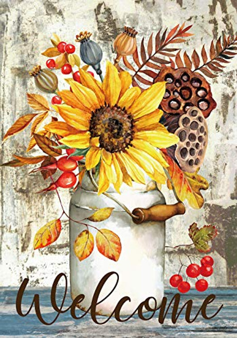 Texupday Welcome Fall Sunflower Jar Decoration Autumn House Flag Outdoor Yard Flag 28  x 40
