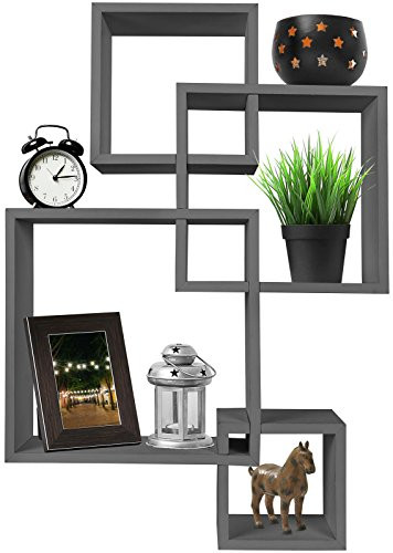 Greenco 4 Cube Intersecting Wall Mounted Floating Shelves Finish, Gray