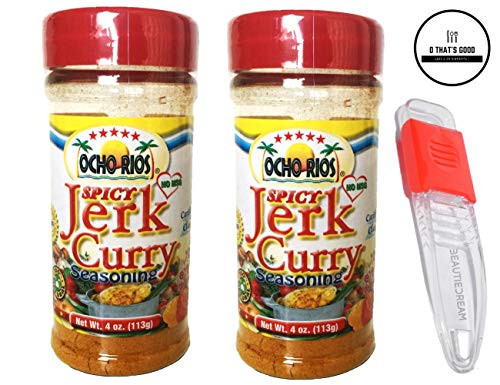 Ocho Rios Spicy Jerk Curry Seasoning 4 oz  Pack of 2 with Adjustable Measuring Spoon in Sealed O That s Good Packaging  Spicy Pack of 2