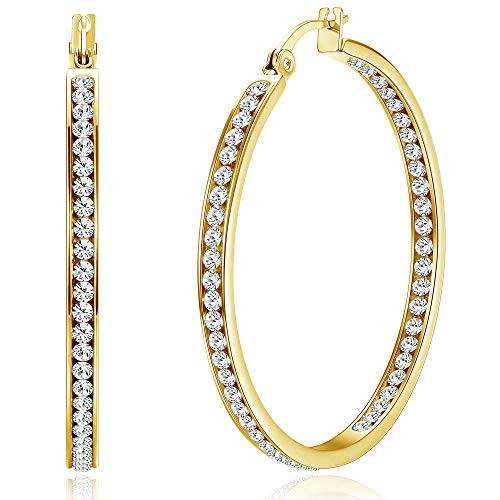 ORAZIO Stainless Steel Women Hoop Earrings Cute Huggie Earrings Cubic Zirconia Inlaid 50MM  C  Gold tone