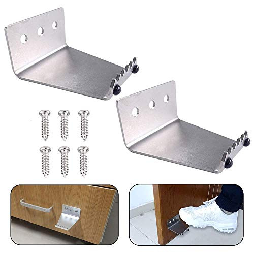 YBB 2Pcs Hands Free Foot Door Opener  Stainless Steel Touchless Safety Foot Operated Pull Door Handles  S