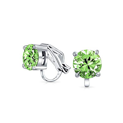 2CT Green Brilliant Cut Solitaire Round Cubic Zirconia CZ Clip On Stud Earrings Simulated Peridot Silver Plated Brass