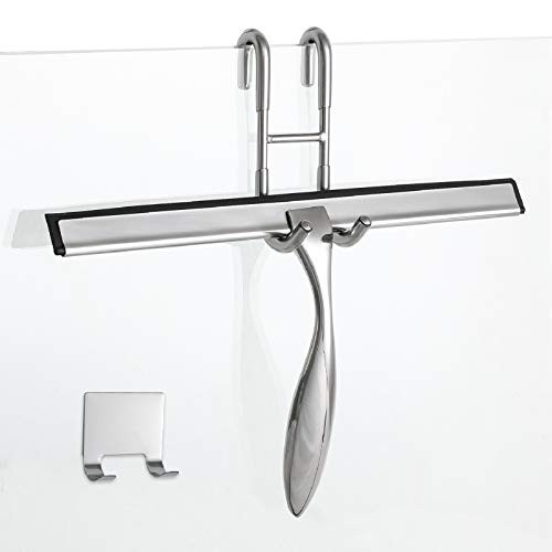 Simtive 12 Inch Shower Squeegee Set  Includes Shower Door Hook and Adhesive Hook  Squeegee for Shower Glass Door  Mirror and Window