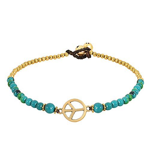 AeraVida Vintage Peace Sign with Malachite Fashion Brass Beads Link Anklet AeraVida Vintage Peace Sign with Malachite Fashion Brass Beads Link Anklet
