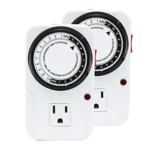 iPower GLTIMEX2 2 Pack 24 Hour Plug in Mechanical Electric Outlet  15 Minute Interval Timer  2 Pack  white  2 Count