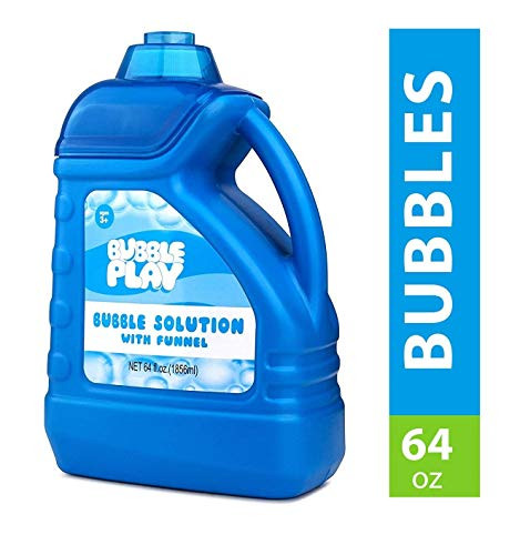 BubblePlay 1 Pack 64 Ounce Bubble Solution   Free Big Bubble Wand   Easy Pour Bottle for Fun Bubble Machines  Refills  Weddings  Birthdays for Kids All Ages and Outdoor Events