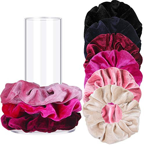Scrunchie Holder Stand with 6 Pieces Scrunchies  Acrylic Jewelry Bracelet Display Stand Bangle Scrunchy Display Organizer T Bar Display Holder Scrunchies Hair Band Holder for Teen Girl Gifts