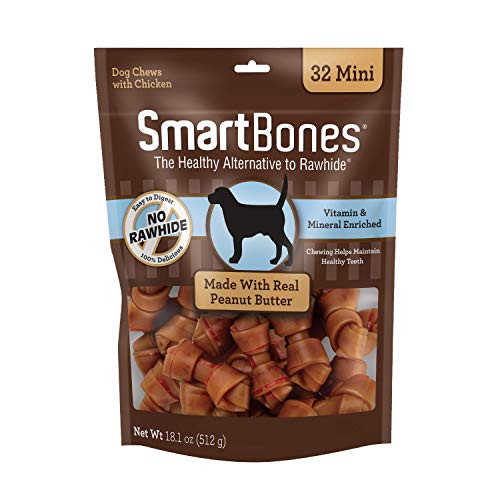 SmartBones SBPB 02141 Mini Chews With Real Peanut Butter 32 Count  Rawhide FreeChews For Dogs