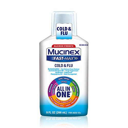 Mucinex Fast Max Maximum Strength All In One Cold   Flu  9 oz Bottle  For Use On Headaches  Body Pain  Sore Throats  Fevers  Chest Congestion  Cough  Nasal Sinus Congestion  and Sinus Pressure