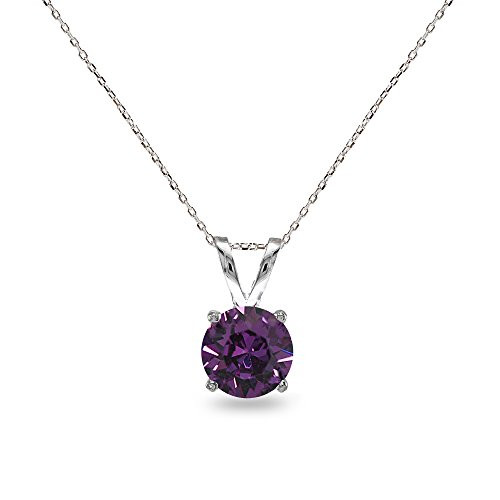 Sterling Silver Purple 7mm Round Solitaire Pendant Necklace Made with Swarovski Crystals Sterling Silver Purple 7mm Round Solitaire Pendant Necklace Made with Swarovski Crystals