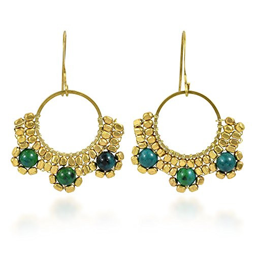 Romantic Chandelier Fashion Brass Beads and Malachite Brass Dangle Earrings