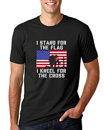 I Stand for The Flag I Kneel for The Cross   Mens Americana American Pride Tee Graphic T Shirt  Black  X Large