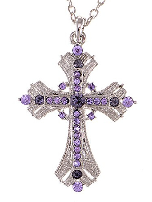 Alilang Silvery Tone Religious Cross Pendant Necklace w Lavender Purple Crystal Rhinestones Alilang Silvery Tone Religious Cross Pendant Necklace w Lavender Purple Crystal Rhinestones
