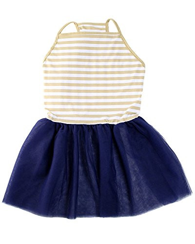 Midlee Elegant Tan   White Stripe Tutu Large Dog Dress  XXX Large