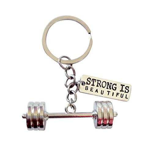 Barbell and Strong is Beautiful Keychain  Big Barbell