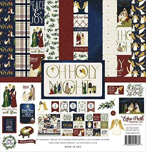 Echo Park Paper Company Oh Holy Night Collection Kit paper  Red Green Tan Gold Navy