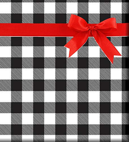 Black and White Plaid Gift Wrap Wrapping Paper 12ft Folded Sheet w  Gift Tags