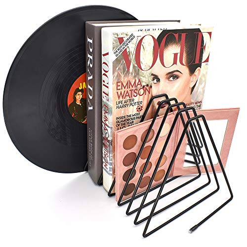 Adjustable 7 Slots Desktop Magazine File Holder  Triangle Metal Wire Record Book Organizer Rack  File Folder Organizer Sorter  Vinyl Magazine Storage  Display Rack for Decoration Office  Black